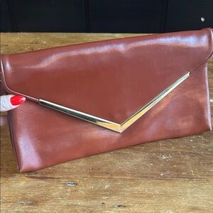 Vintage Rust/Chestnut Brown Clutch with Gold Chevron Accent